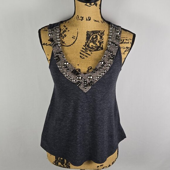 Silence + Noise Beaded Embellished Tank Top XS Gray Silver Scoop Neck USA - Picture 1 of 12